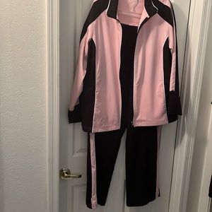 Pink &Black Jogging Suit with zipper jacket and elastic waist with pull-tie.